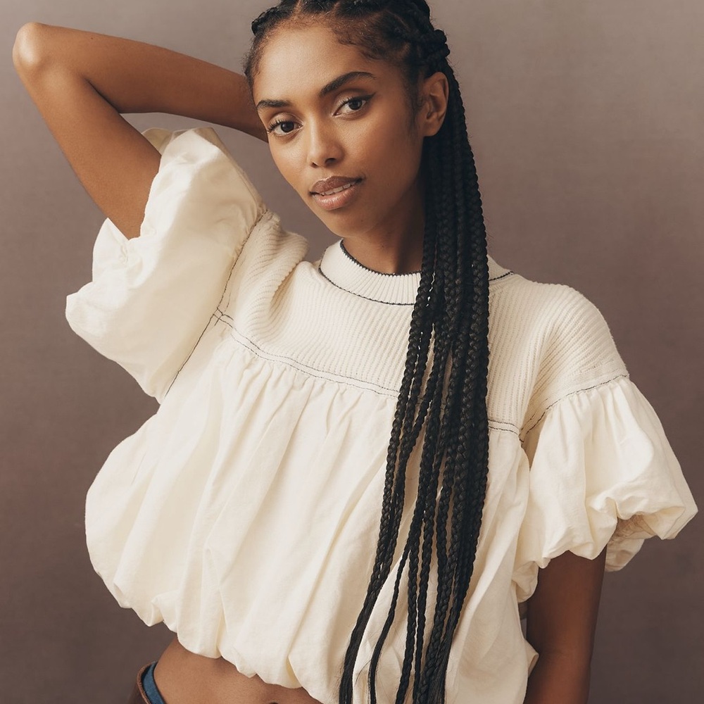 NWT Pilcro Linen Blend Short-Sleeve Bubble Top XS